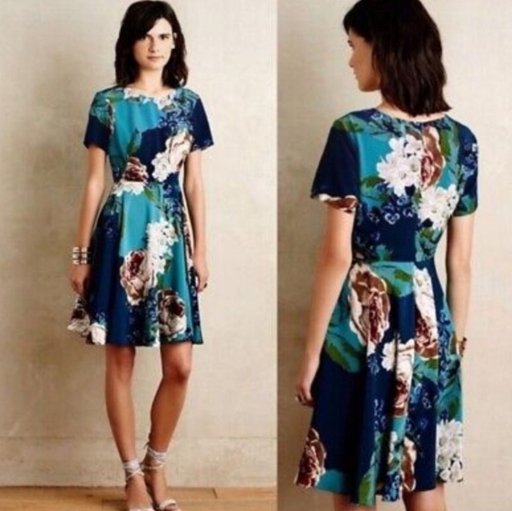 CORY LYNN CALTER x ANTHROPOLOGIE Paeonia Dark Floral Fit & Flare Retro Dress 4